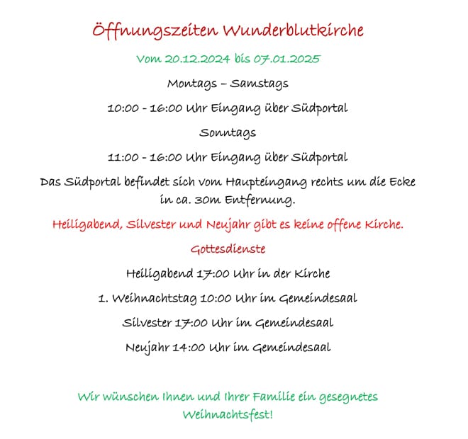 Öffnungszeiten Wunderblutkirche Bad Wilsnack Weihnachten 2024